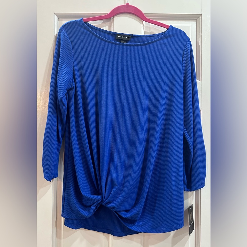 New I.N. Studio 3/4 sleeves Royal Blue Top Medium
